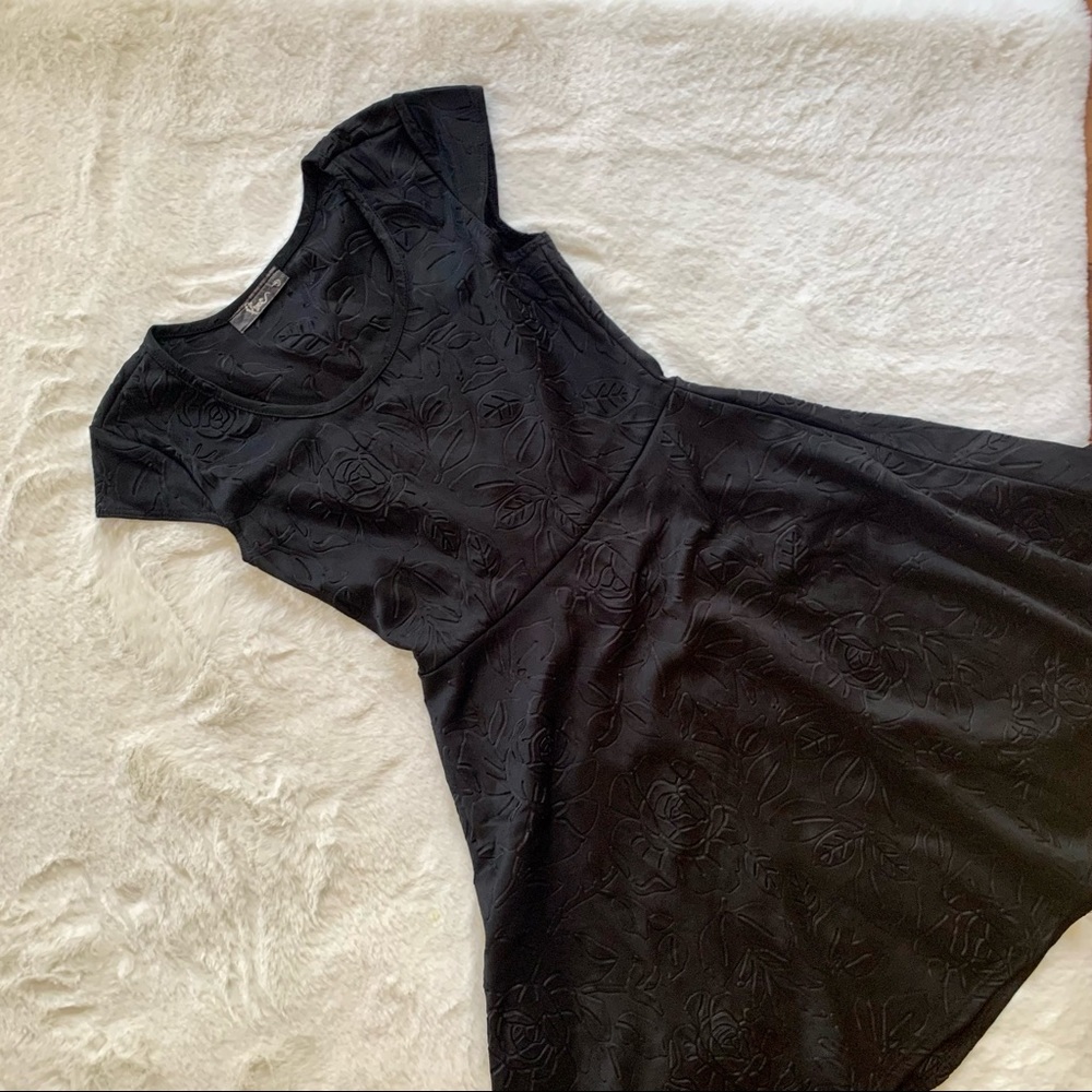 Black skater dress sz S embossed rose print